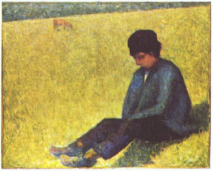 Georges Seurat Auf einer Wiese sitzender Knabe oil painting picture